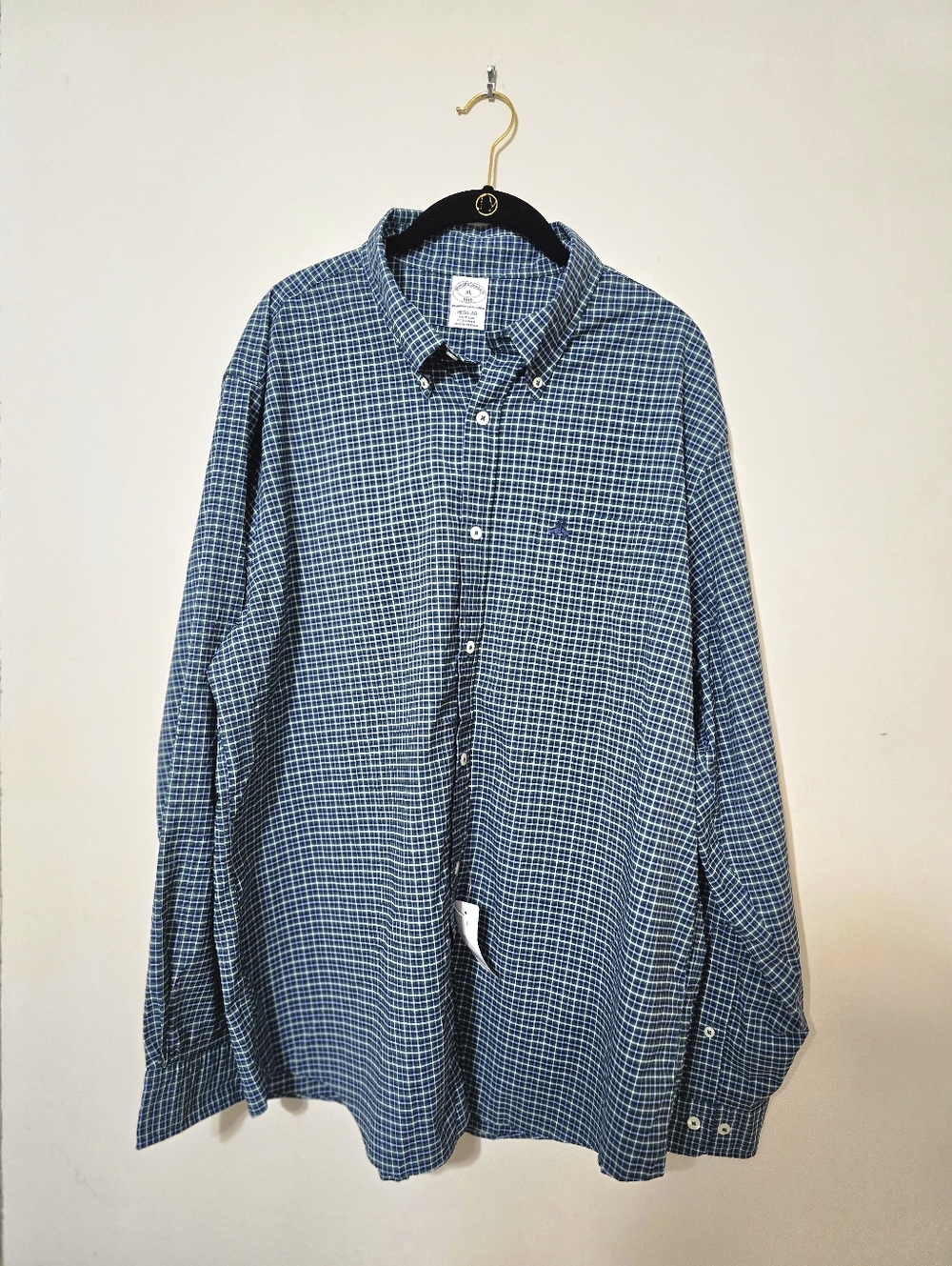 Brooks Brothers Shirt Mens Size XL Blue Green Plaid Nylon Stretch Button Up NWT. - Picture 2 of 16
